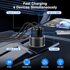 Car Charger USB C, Besgoods 4 Ports Cigarette Lighter USB Charger USB C Car Adapter PD/QC Fast Charging with Voltmeter for iPhone 16 15 14 13 12 Galaxy S24 S23 A54 A15 Android Dash Cam, 2Pack
