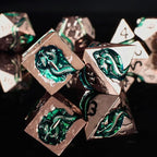 RULE DICE Serpent's Embrace Metal DND Dice Set - 7pc Polyhedral D&D Dice for TTRPGs Like Dungeons and Dragons and Pathfinder - Emerald Green Snake Design, Heavy & Balanced for Tabletop Gaming