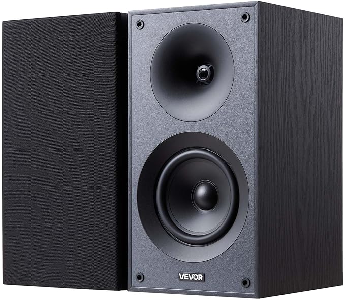 VEVOR Passive Bookshelf Speaker, 300W, Book Shelf Stereo Speakers with 5.25-Inch Woofer and 1-Inch Tweeter, Detachable Grille, 65Hz-20KHz Frequency Response, Wooden Enclosure,for Home Theater (1 Pair)