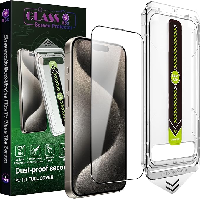 [2-Pack Ultra HD Clear Screen Protector for iPhone 16 Pro (6.3-Inch),9H Tempered Glass,Full Coverage,Anti-Fingerprint,Auto Dust Removal,Bubble-Free,Easy Installation