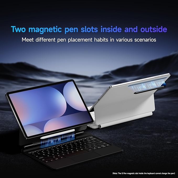 HOU Keyboard for Samsung Galaxy Tab S10+ Plus/S9+ Plus/S9 FE+ Plus/S8+ Plus/S7+ Plus/S7 FE 12.4" with Magnetic Case,Floating Cantilever,Multi-Function Trackpad,7 Colors Backlit,S Pen Holder,White
