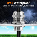 QILIPSU 4pcs 1/2" NPT 304 Stainless Steel Cable Gland Long Thread Waterproof IP68 Metal Strain Relief Cord Grip Cable Pass Through Wire Connector