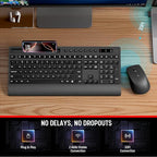 Trueque Wireless Keyboard and Mouse Combo - Full-Size Quiet Keyboard with Palm Rest, Phone Holder, Multimedia Keys, Power Switch, Compatible with Windows, Chrome OS, PC, Laptop (Batteries Included)