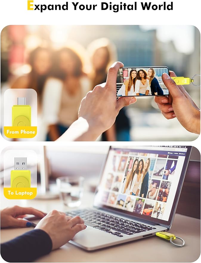 MOSDART 256GB USB3.1 Fast Speed C and A Dual Flash Drive, exFAT Memory Stick with Keychain and LED Indicator, for iPhone 15 and 16, Android Phone, iPad, MacBook, and Other Laptops,Yellow