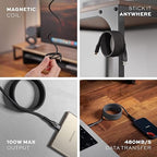 Statik MagStack Pro USB C to USB C Cable, Magnetic Type C Charger Fast Charging Cord, On The Go Magnetic Charging Cable for Car, Compatible with 16 Pro Max, 15, Galaxy S21 S20 Ultra, Navy 100W 3FT/1M