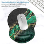 ITNRSIIET Ergonomic Mouse Pad with Gel Wrist Support Small Wrist Rest Smooth Surface Non-Slip PU Base Comfortable Office Supplies Pain Relief, 8.7 x 7.2 inches, Green Marble Gold