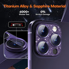 Camera Lens Protector for iPhone 16 Pro Max/16 Pro/15 Pro Max/15 Pro/14 Pro Max/14 Pro, Aluminum Alloy Sapphire Glass Camera Screen Cover, Case Friendly- Glitter Purple