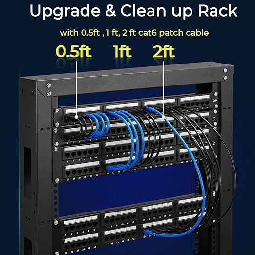 Rapink Patch Cables Cat6 0.5ft (24 Pack), Ethernet Patch Cable 10G, Cat 6 Patch Cable for Patch Panel to Switch, Flexiable Cat 6 Ethernet Cable with Gold Plated Blue