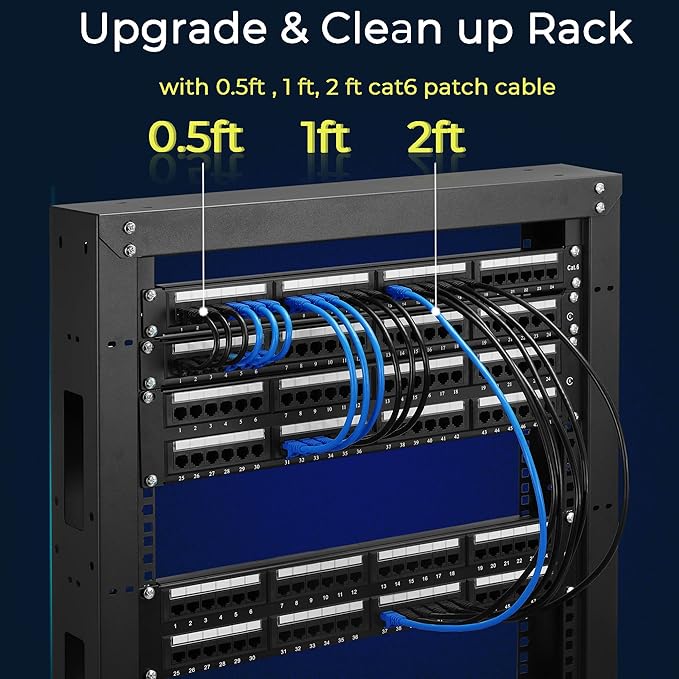 Rapink Patch Cables Cat6 0.5ft (48 Pack), Ethernet Patch Cable 10G, Cat 6 Patch Cable for Patch Panel to Switch, Flexiable Cat 6 Ethernet Cable with Gold Plated Blue