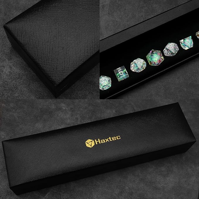 Haxtec Rainbow Sharp Edge Dice Set DND Dice with Iridescent Mylar Resin Dice Galaxy D&D Dice for RPG Role Playing Compatible with Dungeons and Dragons Gift