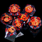 ARUOHHA DND Resin Dice Gazes Eye Dice Liquid Core Flaming RPG Sharp Edged Dice Set with Gift Box, Polyhedral D and D Dice Set Compatible with Dungeons Dragons Role Playing Game D20 D12 D10 D8 D6
