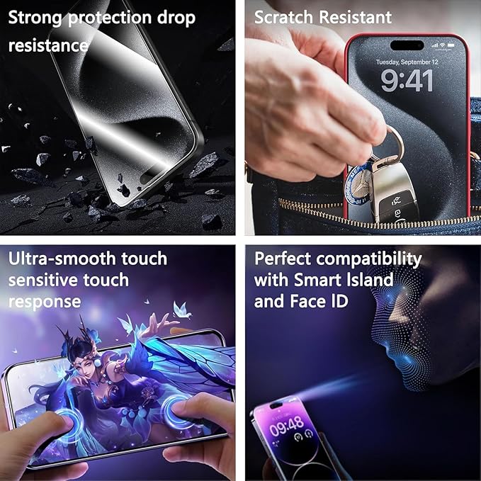 Screen Protector for iPhone 17, iPhone 16 Pro 6.3-Inch, 2 Pack, 9H Tempered Glass, HD Clear, Full Cover, Anti-Fingerprint, Easy Installation