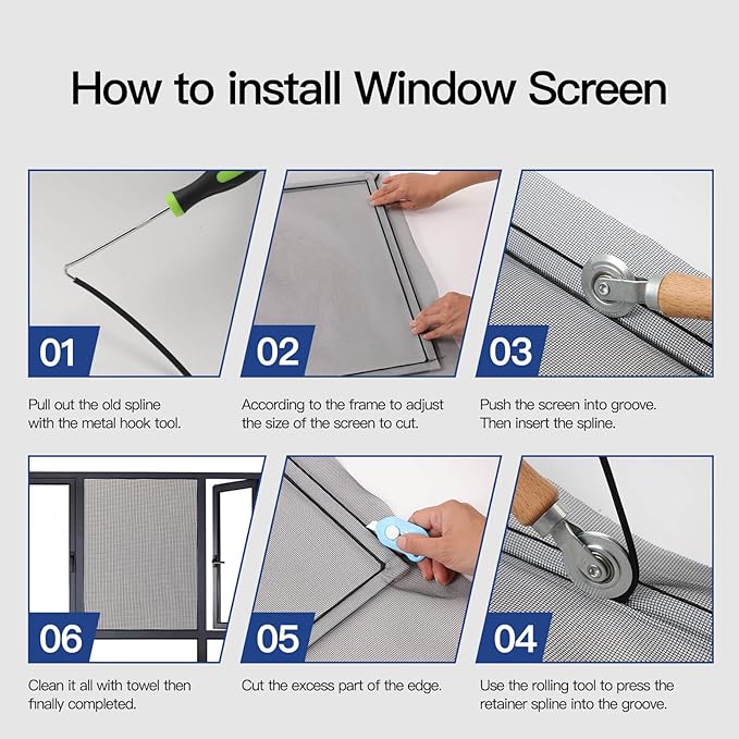 Screen Door Mesh Replacement Kit with All Tools Include Window Screens Mesh 48"x117", Screen Roller, Screen Spline, Spline Hook, Yolovit