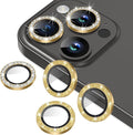 AGVEE 3+3 6 Pack for iPhone 15 Pro/Pro Max, Bling Diamond & Glitter Metal Ring 9H Tempered HD Glass Camera Protector Cover Film, Gold