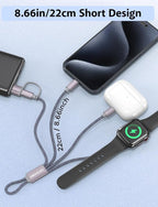 Short 8inch 3 in 2 USB C Cable for Apple Watch Charger iPhone Charger USB C Multi Fast Charging Cable Compatible with iWatch Ultra/SE/10/9/8/7/6/5/4/3/2/1 & iPhone 16/15/14/13/12/11/Galaxy S23