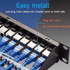 24 Port RJ45 Patch Panel Cat6 STP Feed Through, Coupler Network Panel 19 Inch, Inline Keystone Ethernet Patch Panel with Back Bar