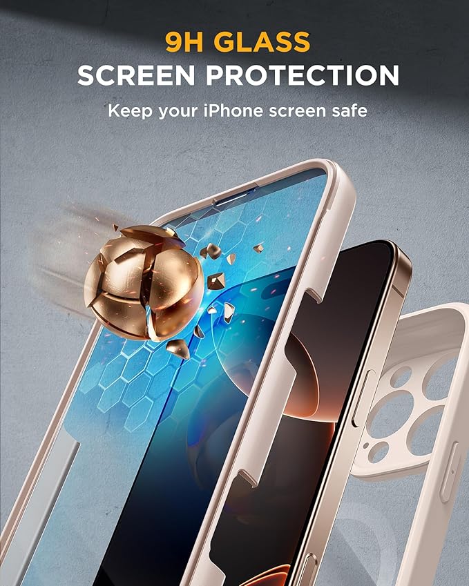 Miracase Magnetic for iPhone 16 Pro Case Full-Body Phone with Built-in Glass Screen Protector, [Compatible with MagSafe] Military Drop Proof 16 Pro Cover Bumper 6.3 inch, Desert