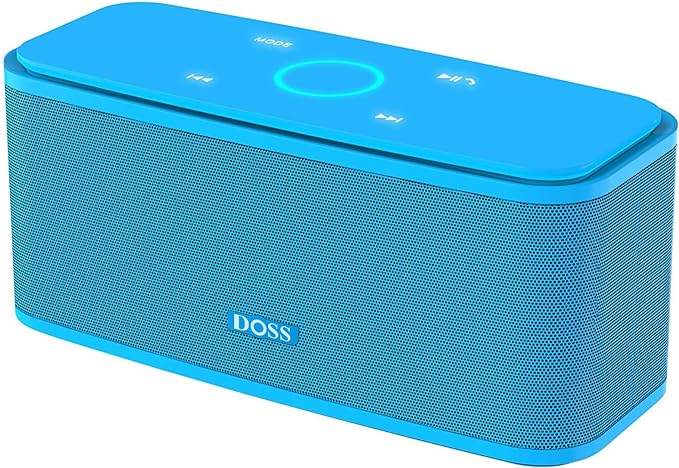 DOSS SoundBox Touch Wireless Bluetooth Speaker with 12W HD Sound and Bass, IPX5 Water-Resistant, 20H Playtime, Handsfree, Portable for Office, Home, Outdoor, Travel-Blue
