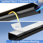 ZhiYo Cable Management Under Desk J Channel (4x15.7in), 63in Cable Raceway, Self-Adhesive Cord Hider Cord Organizer for Desk, Wire Management Kit for Home Office - Black