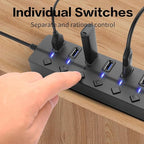90 Degree USB Hub Splitter YACSEJAO USB 2.0 Data Hub with Individual LED Button On/Off Switch DC5.5 * 2.1 Power Port for Laptop,PC Computer (7 Ports, 1M)