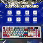 AULA F106 PRO Mechanical Keyboard,Full Size Gaming Keyboard with Hot Swappable Knob & Screen,Tri-Mode RGB Backlit with 8000mAh for PC/Laptop/Windows - Blaze Switch,Comic Mix