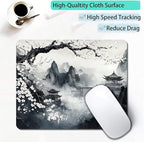 Japanese Aesthetic Landscape Painting Custom Mouse Pad with Non-Slip Rubber, Small Square Design for Wireless Laptop & Computer Mouse Pads for Desk, 9.5 x 7.9 inch Smooth Surface for Gaming & Office