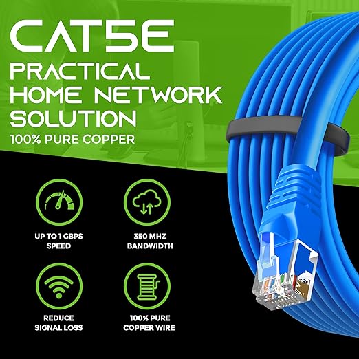 GearIT 24-Pack, Cat5e Ethernet Patch Cable 1 Foot - Snagless RJ45 Computer LAN Network Cord, Blue - Compatible with 24 48 Port Switch POE Rackmount 24port Gigabit