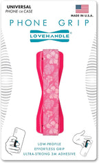 LOVEHANDLE Universal Phone Grip for Smartphones & Mini Tablets - Phone Holder for Hand - Wireless Charging Compatible - Made in The USA - Pink Aloha