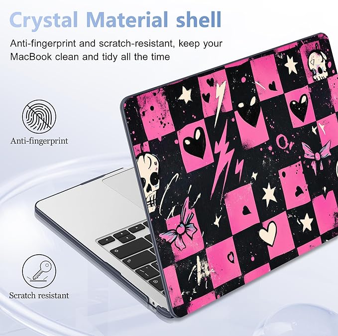 Case for MacBook Air 15 Inch 2025 2024 2023 Release M4 A3241 M3 A3114 M2 A2941, Hard Shell with Screen Protector & Keyboard Cover, Compatible with Touch ID, Pop Punk Checkerboard