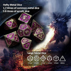 Haxtec Metal Dice Set Purple Black Dragon Pattern Metal DND Dice with Leather Dice Bag Polyhedral D&D Dice Compatible with Dungeons and Dragons TTRPG Gifts