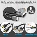 1-1/2" Black Desk Grommet, JTemgle Plastic Cable Hole Cover Computer Table Cord Wire Organizer Caps Desktop Cord Management for Home Office TV Stands Tabletops, 5 Pieces