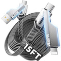 4-in-1 Long USB C Cable 45W 15FT Fast Charging Flat Nylon Braided for iPhone iPad Charger Cord [480Mbps Data Sync] Multi Charge Wire with L/Type C/USB A Port [SHEZI Series]