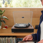 LP&No.1 Record Player with Stereo Speakers, 3-Speed Belt-Drive Turntable for Vinyl Records with Wireless Playback and Auto-Stop,Walnut Wood