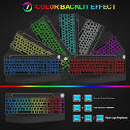 BlueFinger Wireless Keyboard and Mouse Combo Backlit, 2.4G Rechargeable Ergonomic Gaming Keyboard with Wrist Rest, Phone Holder, Volume Knob, Silent Light Up Keyboard with Mouse for Computer Laptop