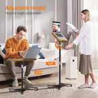 NAMON Rolling 2-in-1 Dual-use Floor & Desktop Book Stand, 100% Solid Wood, Height Adjustable from 16.5" to 51", with 4 Lockable Casters & Page Clip for Cookbooks, Sheet Music (with a T-Shaped)