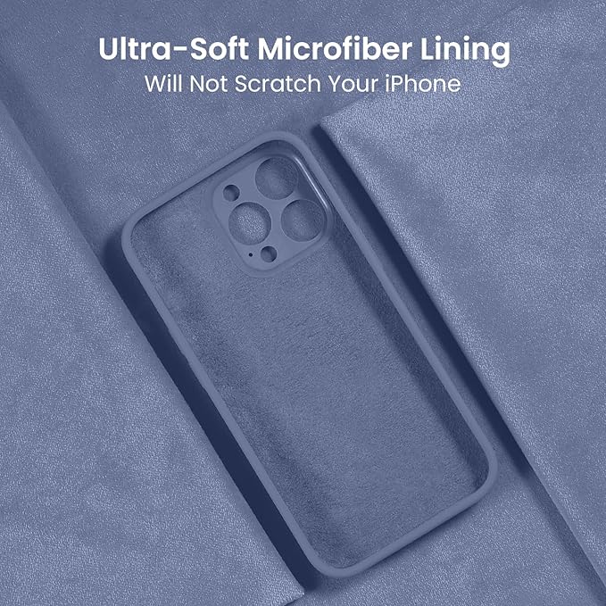 FireNova Designed for iPhone 15 Pro Max Case, Silicone Upgraded [Camera Protection] Phone Case with [2 Screen Protectors], Soft Anti-Scratch Microfiber Lining Inside, 6.7 inch, Lavender Gray