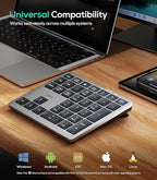 Nulea Wireless Number Pad Bluetooth 5.0 & 2.4G Portable Numeric Keyboard, USB-C Rechargeable, 34-Keys Bluetooth Keyboard for Data Entry, Compatible for Laptop, Mac, iMac, Tablet, PC Desktop