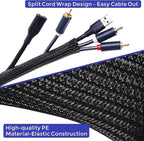 Cable Management Sleeves 1in - 2 Pack 6.6ft Split Braided Sleeve Black, Protectors From Pets, Wire Organizers, Flexible Wrap for Computer Cord Management