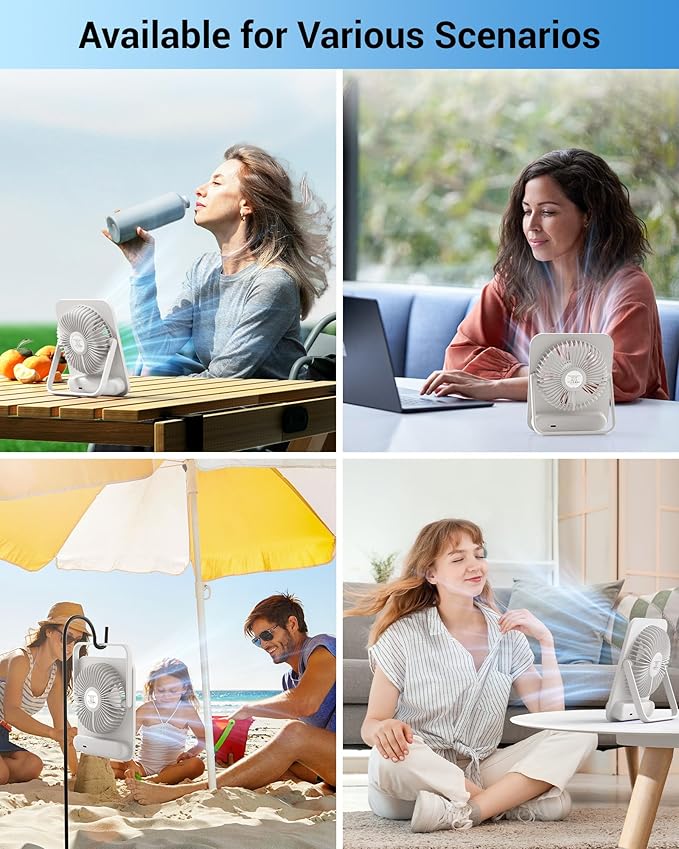 WHATOOK Small Desk Fan Personal Fans: 5000mah 25 Hours Battery Office Quiet Mini Desktop Fan Portable Rechargeable Travel Essentials (White, 5000)