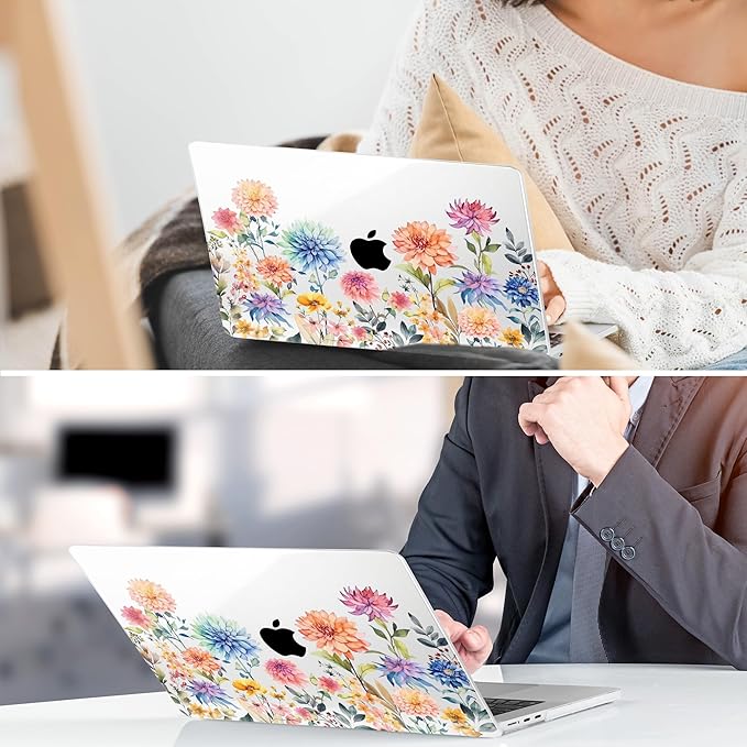 TWOLSKOO Compatible with M4 MacBook Air 15 inch Case 2025-2023 Released Model M4 A3241 M3 A3114 M2 A2941, Plastic Hard Shell & Screen Protector & Keyboard Cover & Trackpad Film, Beautiful Flowers