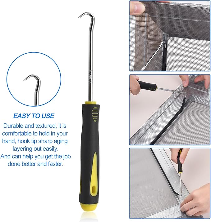 BAYTORY Window Screen Repair Kit, Steel Roller Tool with Bearing, Spline Removal Hook, 32ft Retainer Spline and 8Pcs Screen Clips Replacement for Installing Door Mesh Screens