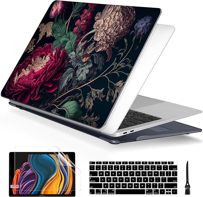 Batianda Design Case for M1 MacBook Air 13 Inch Model A2337 A2179 A1932 2021 2020 2019 Release,3D Stylish Designed Hard Shell with Keyboard Cover & Screen Protector, Vintage Flower
