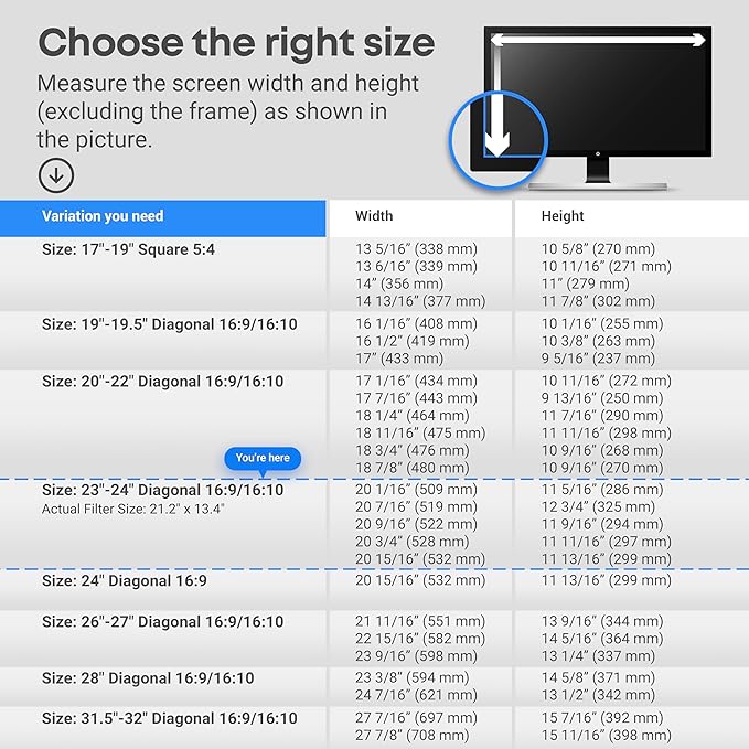 VINTEZ Blue Light Screen Protector for 23, 23.6, 23.8, 24 Inch Computer Monitor and Laptop – Anti-UV Blue Light Blocking Film for Desktop PC, Eye Protection Filter, 21.2" x 13.4", 1 Pack