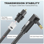 EMK Premium 90° Right-Angle Mini Toslink Cable (1.5Ft/0.5M) - 3.5mm Optical Digital Audio Cable for Sound Bars, TVs & Home Theater - SPDIF/Toslink Compatible, Black