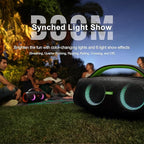DOSS Extreme Boom Pro Loud Bluetooth Speaker with 100W Stereo Sound, Extra Bass, 20H Playtime, Party-Sync Led Lights, Built-in Power Bank, IPX6 Waterproof for Outdoor, Camping, Pool-Green