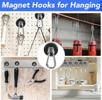 LOVIMAG Strong Magnetic Hooks, 70LBS Magnetic Hooks Heavy Duty Strong Neodymium Magnets with Carabiner Hook, Magnet Hooks with Swivel for Kitchen, Hanging, Cruise, Grill, Refrigerator - 12 Pack Black