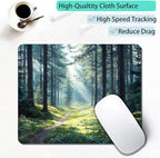 Aesthetic Natural Forest Custom Mouse Pad with Non-Slip Rubber, Small Square Design for Wireless Laptop & Computer Mouse Pads for Desk, 9.5 x 7.9 inch Smooth Surface for Gaming & Office