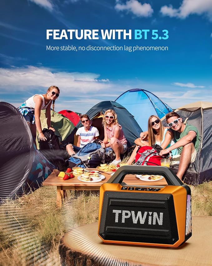Portable Bluetooth Speaker Wireless - Loud Speakers 80W Peak, 20H Playtime, Light Show, TWS, Deep Bass, BT 5.3, IPX6 Waterproof for Outdoor Travel Camping Beach Pool - Orange