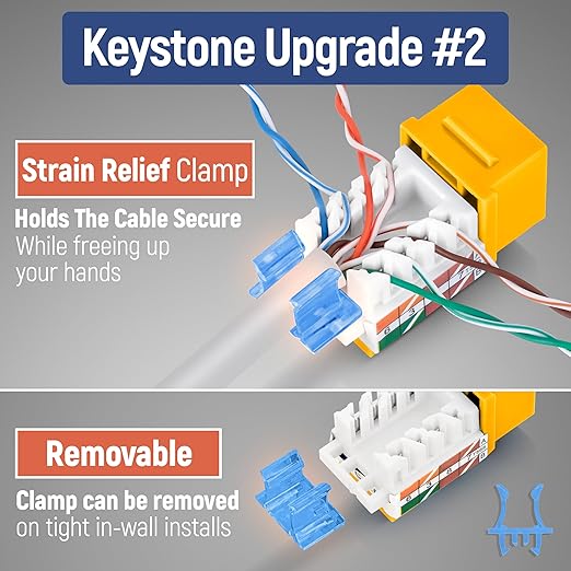 Everest 45° Angled RJ45 Cat5e Keystone Jacks 50-Pack in Yellow - Slim Profile Female RJ45 Connectors - Cat 5e Keystone Jack - Compatible with 45° Angled Speed Termination Tool - 45Term (B0BL3GS7ZY)