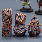 Metallic Glitter Stripes D&D Dice Set,7 PCS Polyhedral Dice Set with Gift Metal Box for Dungeons and Dragons,DND Metal Dice for Tabletop Game (Antique Copper Blue)